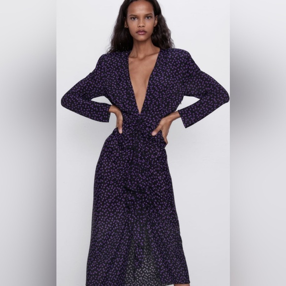 Zara Dresses & Skirts - Zara Purple Sheath Dress with Plunge Neckline and Long Sleeves